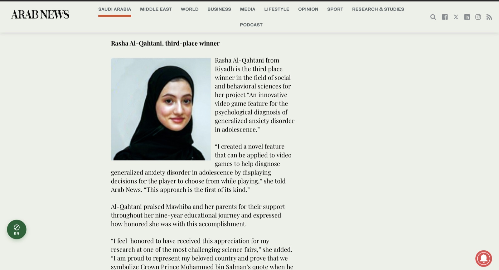 The Arab News feature